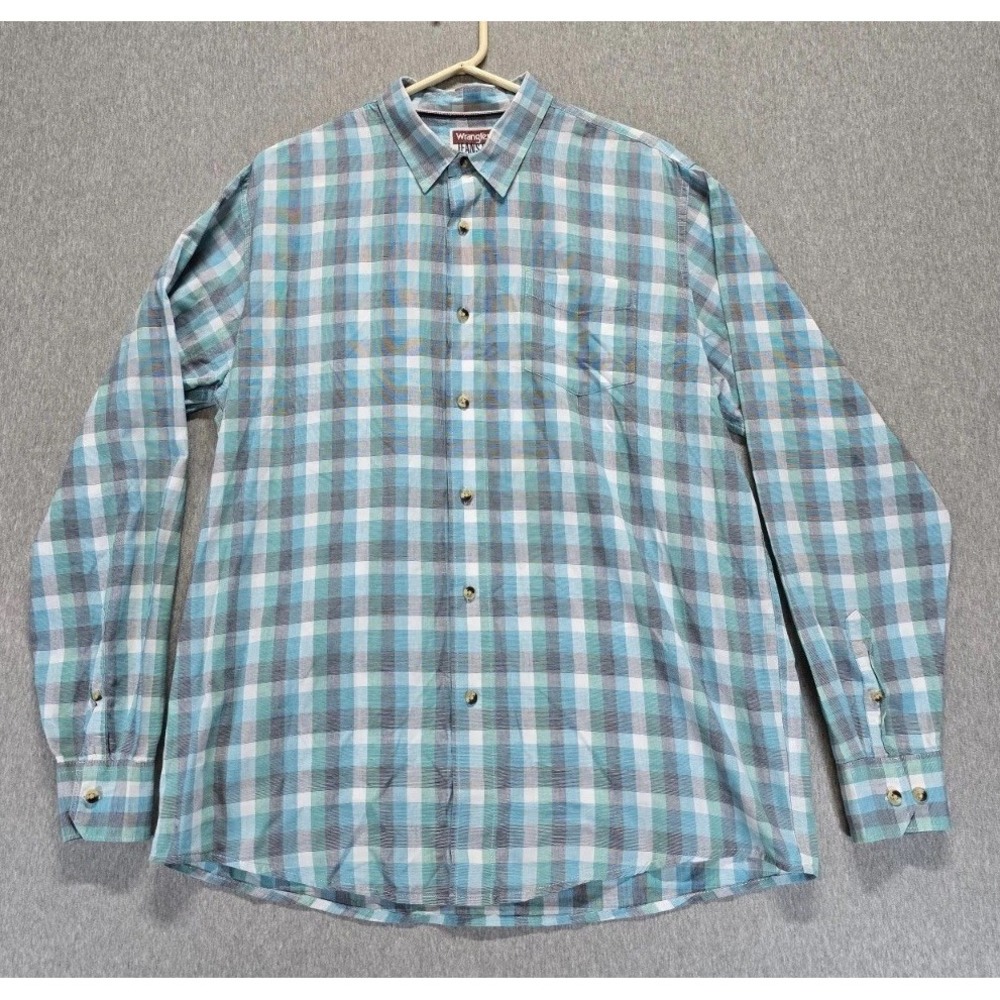 Wrangler Premium Shirt Men Large Multicolor Plaid Cotton Pocket Button Up Casual